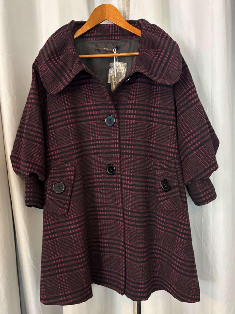 Hazel Plaid Coat Anthropologie Style Swing Jacket Oversized Collar Size L